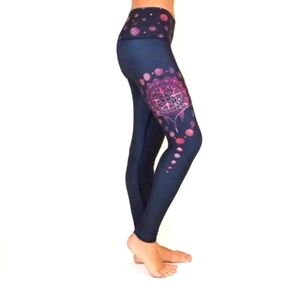 TCLC BLUE & Purple Mandala Print Full length Yoga Waistband Leggings Size LG NWT